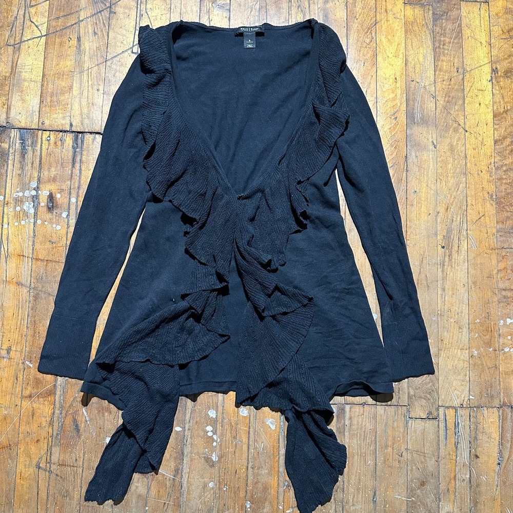 White House Black Market Tunic Top Women's Small Black Ruffle layered V Neck